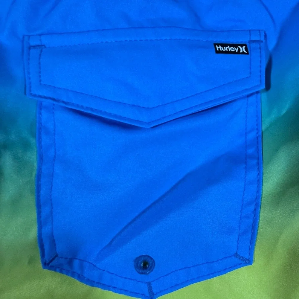 Hurley Boys Swim Trunks XXL 18/20 Baltic Blue Rainbow Ombre Board Shorts 988150